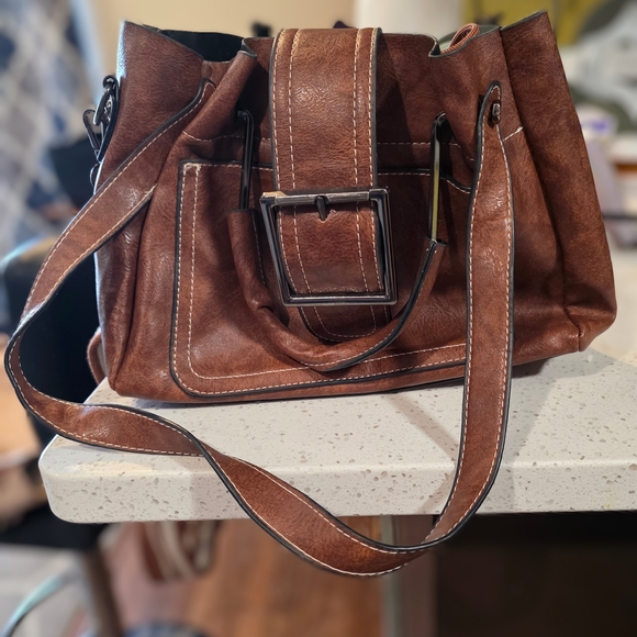 Handbags - Elegant Brown Shoulder Bag with Buckle Detail